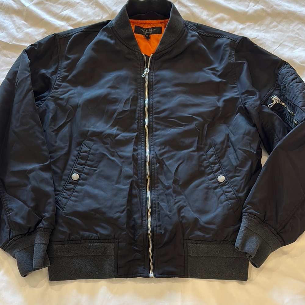 rag & bone Dark Bomber Jacket with Bright Inner
